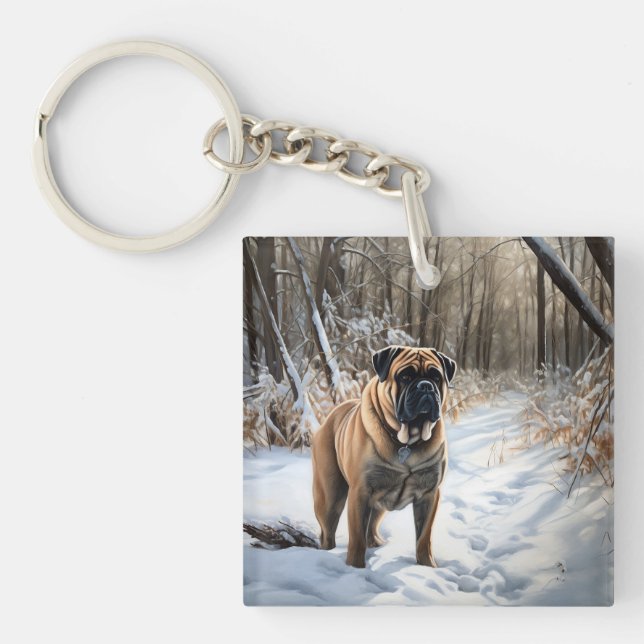 Bullmastiff Let It Snow Christmas Key Ring (Front)