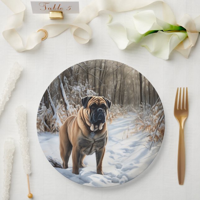 Bullmastiff Let It Snow Christmas Paper Plate (Wedding)