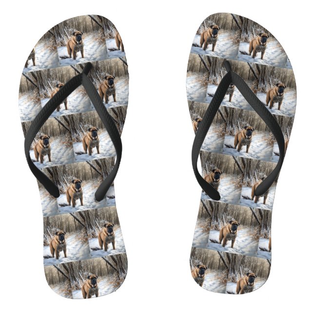 Bullmastiff Let It Snow Christmas Thongs (Footbed)