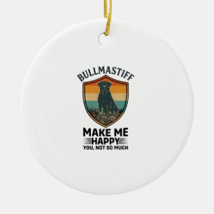 Bullmastiff Make Me Happy Dog Shield Retro Sunset Ceramic Ornament