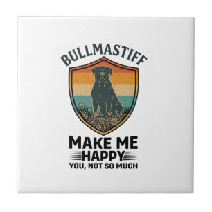 Bullmastiff Make Me Happy Dog Shield Retro Sunset Ceramic Tile