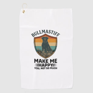 Bullmastiff Make Me Happy Dog Shield Retro Sunset Golf Towel