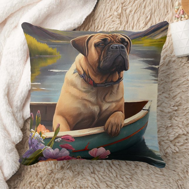 Bullmastiff on a Paddle: A Scenic Adventure  Cushion (Blanket)