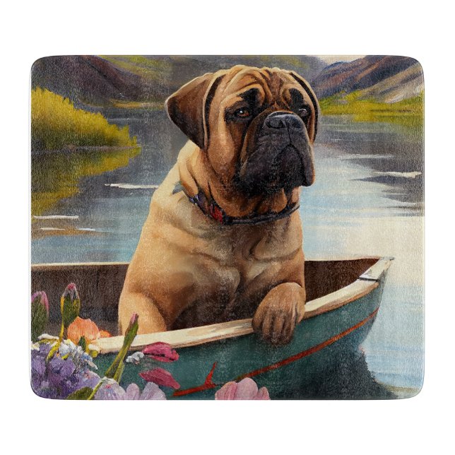 Bullmastiff on a Paddle: A Scenic Adventure Cutting Board (Front)
