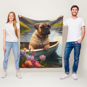 Bullmastiff on a Paddle: A Scenic Adventure Fleece Blanket