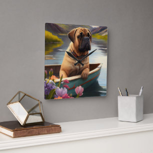 Bullmastiff on a Paddle: A Scenic Adventure Square Wall Clock
