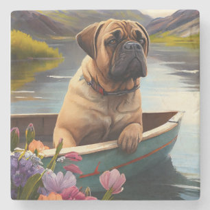 Bullmastiff on a Paddle: A Scenic Adventure Stone Coaster