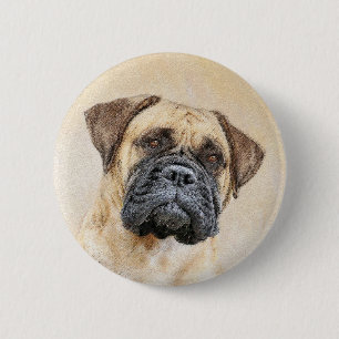 Bullmastiff Painting - Cute Original Dog Art 6 Cm Round Badge