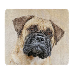 Bullmastiff Painting - Cute Original Dog Art Cutting Board