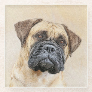Bullmastiff Painting - Cute Original Dog Art Glass Coaster
