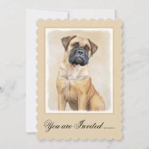 Bullmastiff Painting - Cute Original Dog Art Invitation