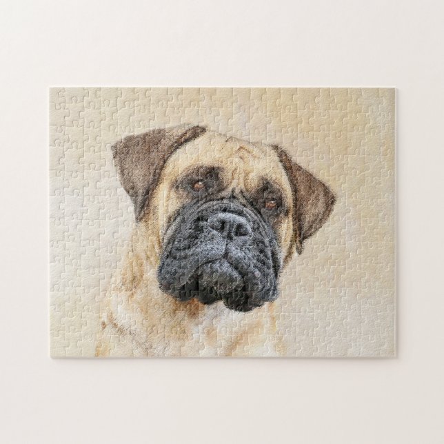 Bullmastiff Painting - Cute Original Dog Art Jigsaw Puzzle (Horizontal)