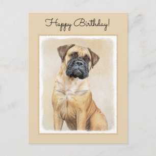 Bullmastiff Painting - Cute Original Dog Art Postcard