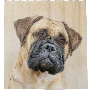 Bullmastiff Painting - Cute Original Dog Art Shower Curtain