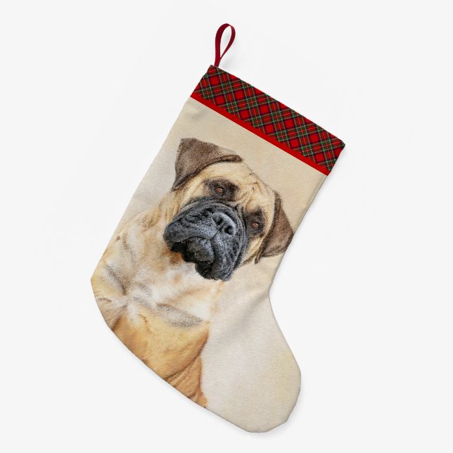 Bullmastiff Painting - Cute Original Dog Art Small Christmas Stocking (Front (Hanging))