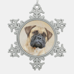 Bullmastiff Painting - Cute Original Dog Art Snowflake Pewter Christmas Ornament