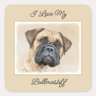 Bullmastiff Painting - Cute Original Dog Art Square Sticker
