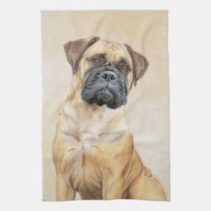 Bullmastiff Painting - Cute Original Dog Art Tea Towel