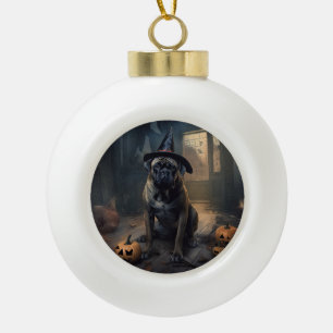 Bullmastiff Pumpkins Halloween Scary  Ceramic Ball Christmas Ornament