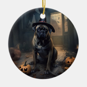 Bullmastiff Pumpkins Halloween Scary  Ceramic Ornament