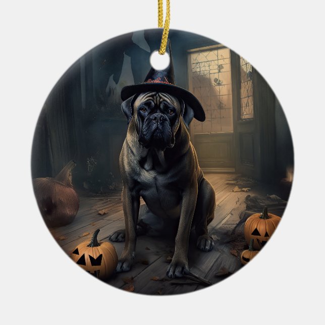 Bullmastiff Pumpkins Halloween Scary  Ceramic Ornament (Front)