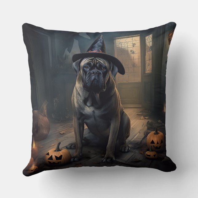Bullmastiff Pumpkins Halloween Scary  Cushion (Back)