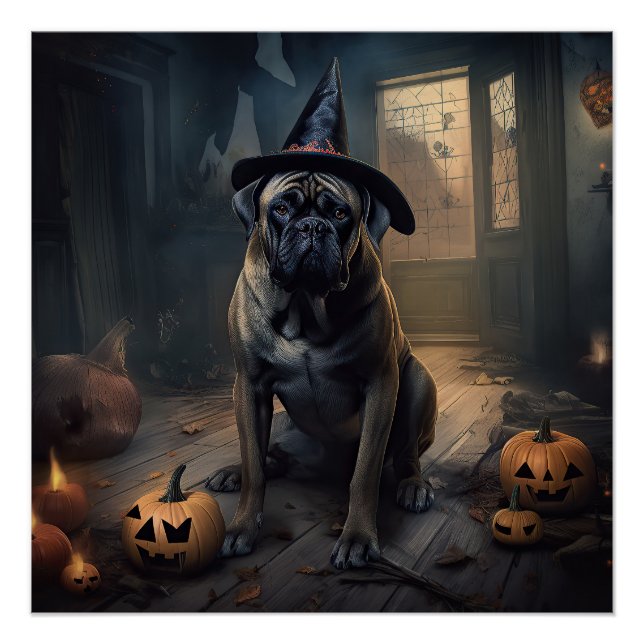 Bullmastiff Pumpkins Halloween Scary  Poster (Front)