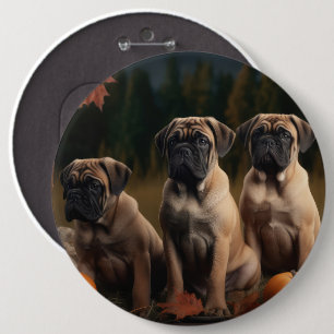 Bullmastiff Puppy Autumn Delight Pumpkin 6 Cm Round Badge