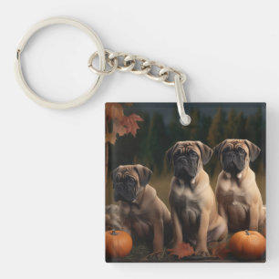 Bullmastiff Puppy Autumn Delight Pumpkin Key Ring