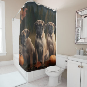 Bullmastiff Puppy Autumn Delight Pumpkin Shower Curtain