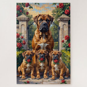 Bullmastiff Rose Garden Art Jigsaw Puzzle