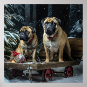 Bullmastiff Snowy Sleigh Christmas Decor 