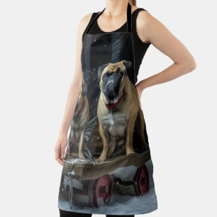 Bullmastiff Snowy Sleigh Christmas Decor  Apron