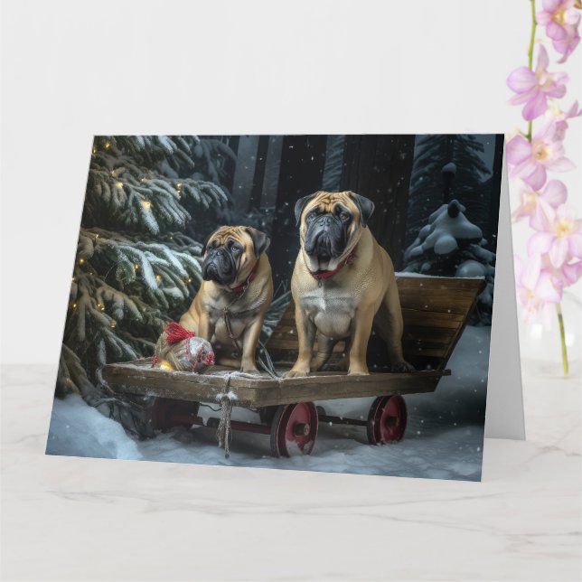 Bullmastiff Snowy Sleigh Christmas Decor  Card (Orchid)