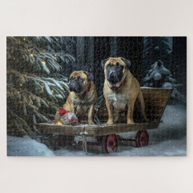 Bullmastiff Snowy Sleigh Christmas Decor  Jigsaw Puzzle (Horizontal)