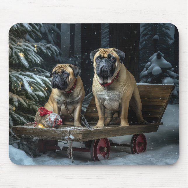 Bullmastiff Snowy Sleigh Christmas Decor  Mouse Pad (Front)