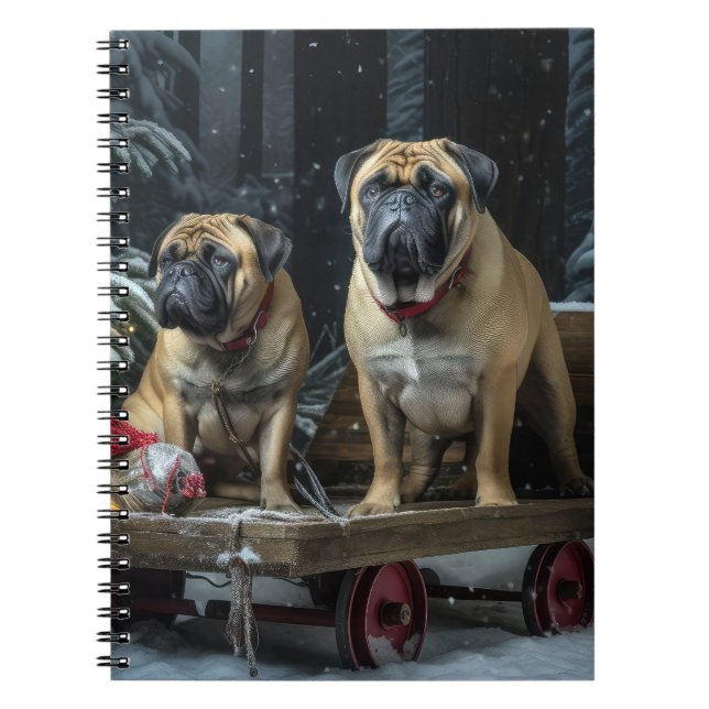 Bullmastiff Snowy Sleigh Christmas Decor  Notebook (Front)