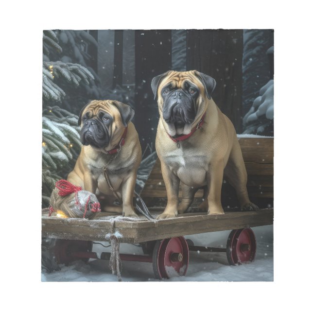 Bullmastiff Snowy Sleigh Christmas Decor  Notepad (Front)