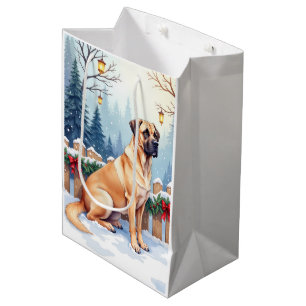 Bullmastiff Winter Forest Holly Christmas Art Medium Gift Bag
