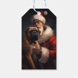 Bullmastiff With Santa Claus Festive Christmas  Gift Tags