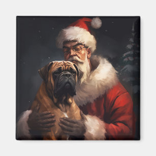 Bullmastiff With Santa Claus Festive Christmas  Magnet