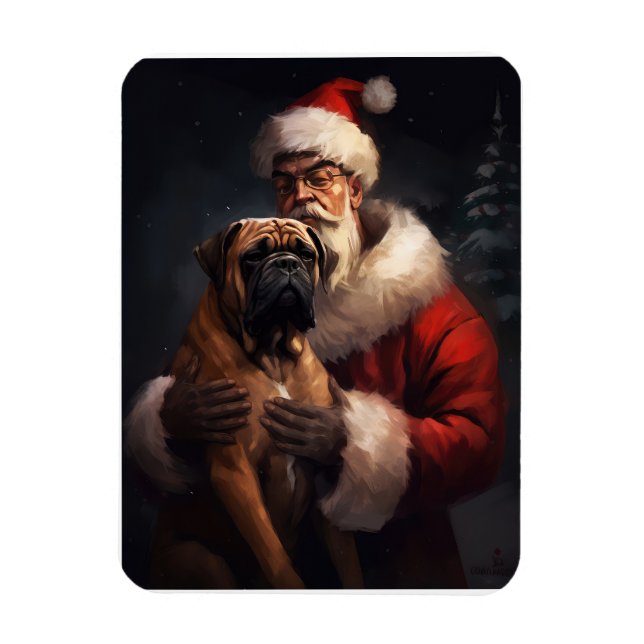 Bullmastiff With Santa Claus Festive Christmas  Magnet (Vertical)