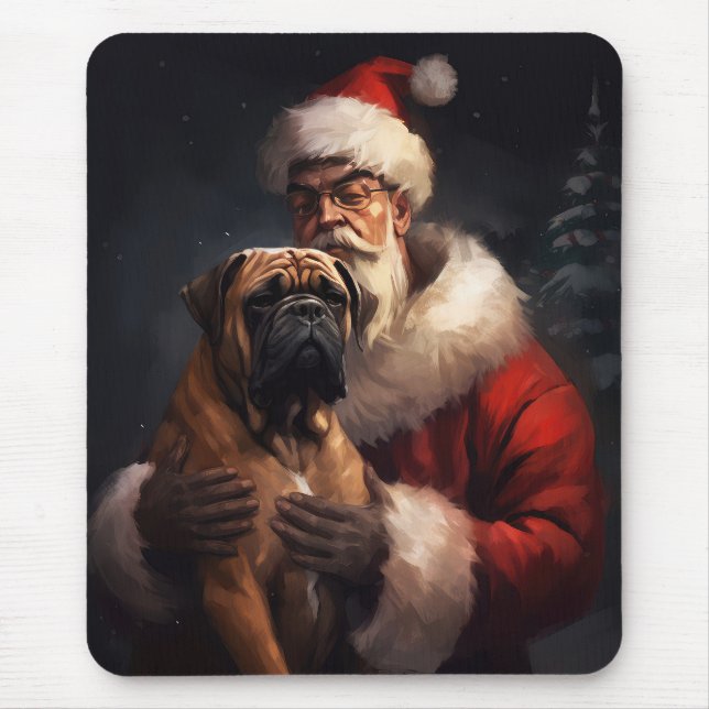 Bullmastiff With Santa Claus Festive Christmas  Mouse Pad (Front)