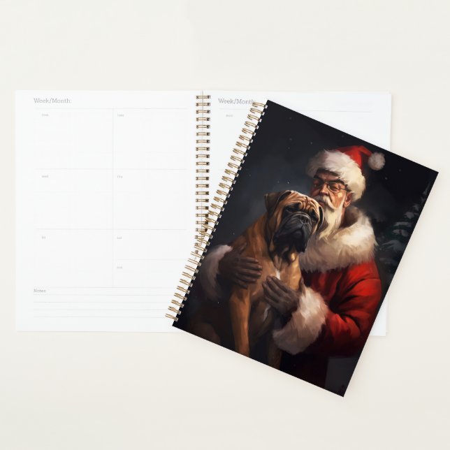 Bullmastiff With Santa Claus Festive Christmas  Planner (Display)