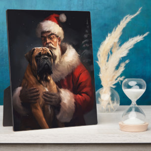 Bullmastiff With Santa Claus Festive Christmas Plaque