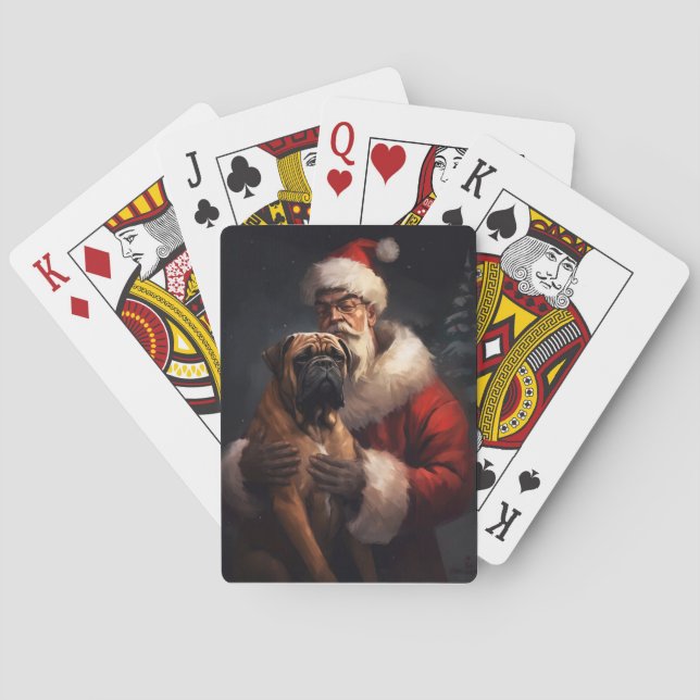 Bullmastiff With Santa Claus Festive Christmas  Playing Cards (Back)