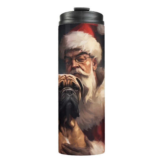 Bullmastiff With Santa Claus Festive Christmas  Thermal Tumbler (Front)