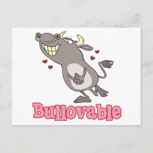 bullovable bull loveable funny pun cartoon postcard
