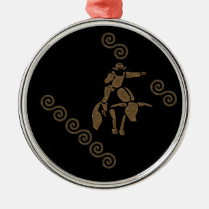 Bullrider in Wood Grain Metal Ornament