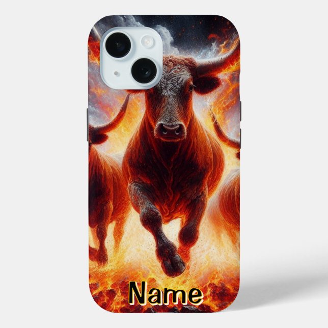 Bulls Charging Through a Fiery Landscape Case-Mate iPhone Case (Back)